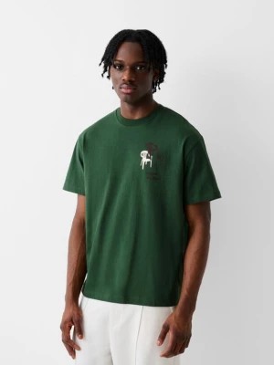 Zdjęcie produktu Bershka Koszulka Boxy Fit Z Krótkim Rękawem I Nadrukiem Mężczyzna Zielony