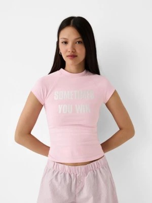 Zdjęcie produktu Bershka Koszulka Z Krótkim Rękawem I Nadrukiem Kobieta Różowy