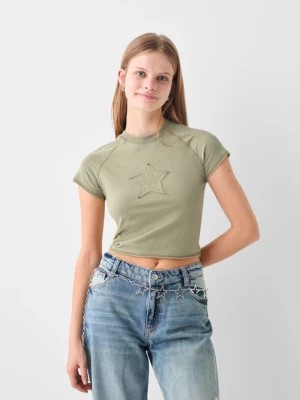 Zdjęcie produktu Bershka Koszulka Z Krótkim Rękawem I Naszywką Kobieta Khaki