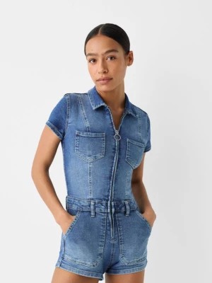 Zdjęcie produktu Bershka Krótki Jeansowy Kombinezon Kobieta Wyblakły Niebieski