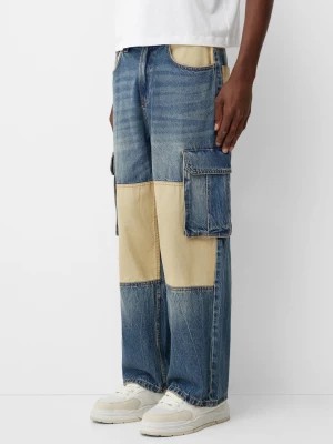 Zdjęcie produktu Bershka Patchworkowe Jeansy Cargo Baggy Mężczyzna Niebieski