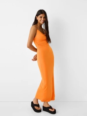 Zdjęcie produktu Bershka Sukienka Maxi Na Ramiączkach Z Drapowaniem Kobieta Pomarańczowy