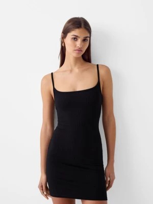 Zdjęcie produktu Bershka Sukienka Midi Na Ramiączkach Z Prążkowanego Materiału Kobieta Czarny