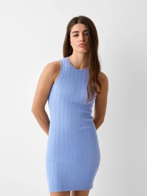 Zdjęcie produktu Bershka Sukienka Mini Z Prążkowanej Dzianiny, Bez Rękawów Kobieta Niebieski
