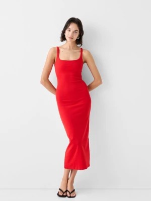 Zdjęcie produktu Bershka Sukienka Średniej Długości Na Ramiączkach Z Kwadratowym Dekoltem Kobieta Czerwony