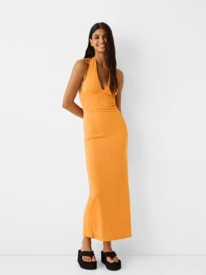 Zdjęcie produktu Bershka Sukienka Średniej Długości Z Dekoltem Halter Kobieta Pomarańczowy