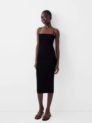 Zdjęcie produktu Bershka Sukienka Średniej Długości Z Dzianiny Ponte Di Roma Na Ramiączkach Kobieta Czarny