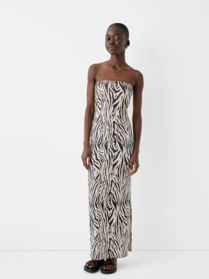 Zdjęcie produktu Bershka Sukienka Średniej Długości Z Odkrytymi Ramionami I Wzorem Zwierzęcym Kobieta Biały / Czarny