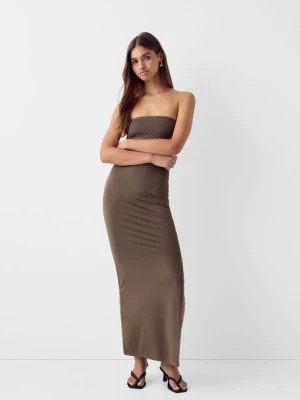 Zdjęcie produktu Bershka Sukienka Średniej Długości Z Odkrytymi Ramionami Kobieta Brązowy