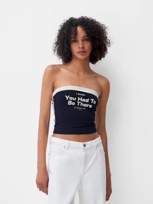 Zdjęcie produktu Bershka Top Bandeau Z Nadrukiem Kobieta Ciemnoniebieski