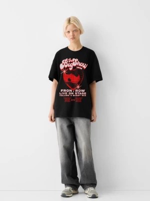 Zdjęcie produktu Bershka Wzorzysta Koszulka Oversize Z Krótkim Rękawem Kobieta Czarny