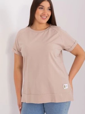 Zdjęcie produktu Beżowa bluzka damska z krótkim rękawem - plus size - RELEVANCE