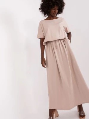 Zdjęcie produktu Beżowa casualowa sukienka basic z okrągłym dekoltem RELEVANCE