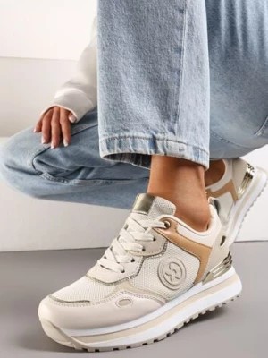 Zdjęcie produktu Beżowe Sneakersy na Niskiej Platformie z Metalicznym Paskiem za Kostkę Dapphira