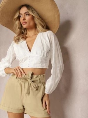 Zdjęcie produktu Beżowe Szorty High Waist Wiązane w Pasie Gilalilena