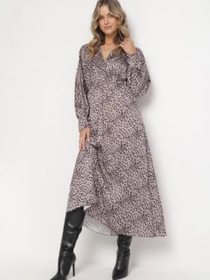 Zdjęcie produktu Beżowo-Brązowa Sukienka Rozkloszowana z Gumką w Pasie Melpomene