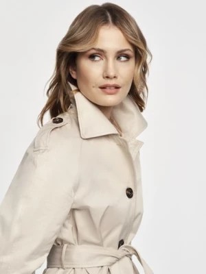 Zdjęcie produktu Beżowy płaszcz damski z paskiem OCHNIK
