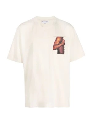 Zdjęcie produktu Beżowy T-shirt z kieszonką na klatce piersiowej i ozdobnymi ćwiekami na bicepsie JW Anderson
