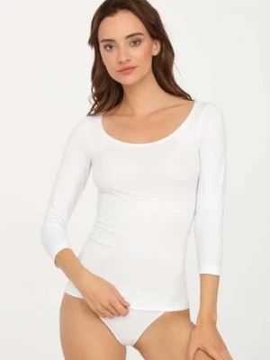 Zdjęcie produktu Bezszwowa koszulka damska z rękawem 3/4 biała Gatta