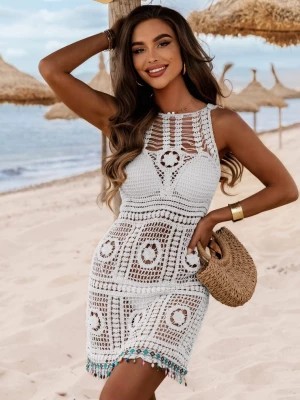Zdjęcie produktu Biała ażurkowa sukienka na plażę Marcies - biały Pakuten