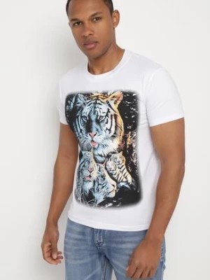 Zdjęcie produktu Biała Bawełniana Klasyczna Koszulka ze Zwierzęcym Motywem Klobia