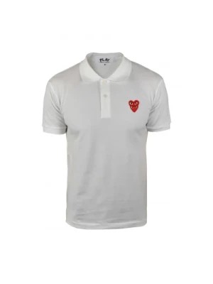 Zdjęcie produktu Biała Bawełniana Koszulka Polo z Czerwonymi Sercami Comme des Garçons