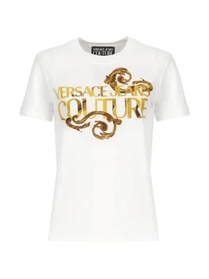 Zdjęcie produktu Biała Bawełniana Koszulka z Logo Versace Jeans Couture