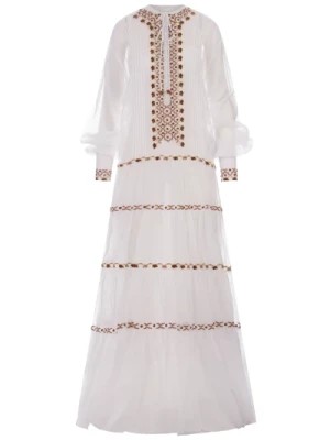 Zdjęcie produktu Biała Bawełniana Sukienka Kaftan Haftowana Ermanno Scervino