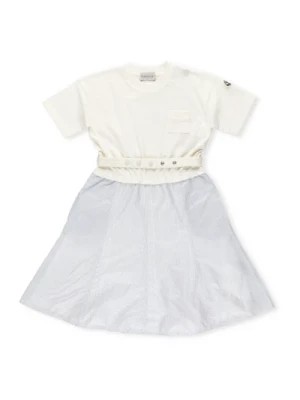 Zdjęcie produktu Biała Bawełniana Sukienka z Paskowaną Wodoodporną Spódnicą Moncler