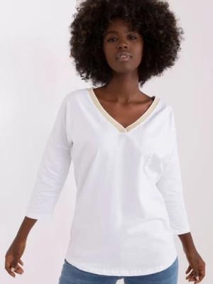 Zdjęcie produktu Biała bluzka oversize z dekoltem V RUE PARIS