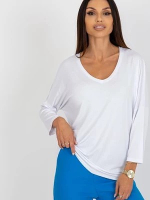 Zdjęcie produktu Biała damska bluzka basic o kroju oversize RELEVANCE