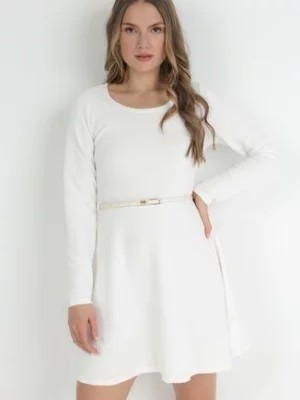 Zdjęcie produktu Biała Gładka Sukienka Mini z Długimi Rękawami Irimona