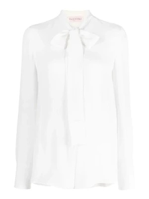 Zdjęcie produktu Biała jedwabna bluzka Georgette z detalami w postaci szalika Valentino