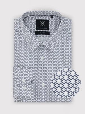 Zdjęcie produktu Biała koszula męska w granatowy wzór Pako Lorente