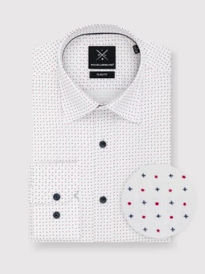 Zdjęcie produktu Biała koszula w granatowo-czerwony mikrowzór Pako Lorente