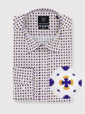 Zdjęcie produktu Biała koszula w niebiesko-żółty wzór Pako Lorente