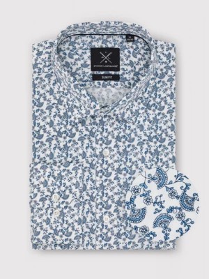 Zdjęcie produktu Biała koszula w roślinny niebieski wzór Pako Lorente