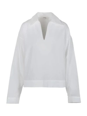 Zdjęcie produktu Biała Koszula z Popeliny z Kołnierzykiem i Dekoltem w Literę V Ottod'Ame