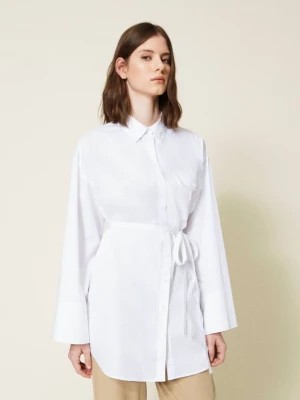 Zdjęcie produktu Biała koszula z popeliny z paskiem Twinset