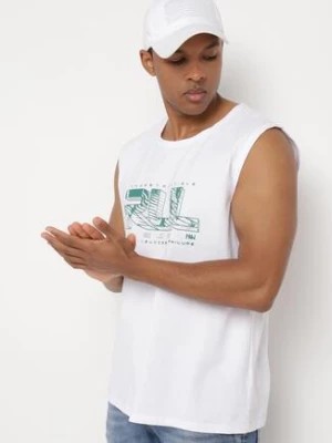 Zdjęcie produktu Biała Koszulka z Bawełny bez Rękawów z Ozdobnym Nadrukiem Aanesa