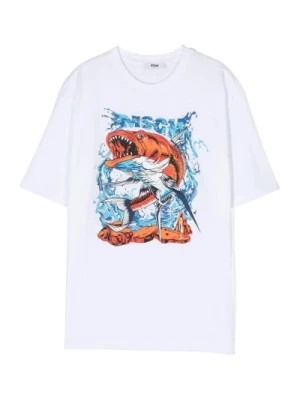 Zdjęcie produktu Biała koszulka z nadrukiem rekinów dla dzieci Msgm