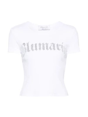 Zdjęcie produktu Biała koszulka z ribem i logo z kryształkami Blumarine