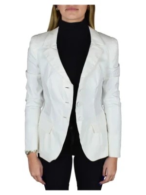 Zdjęcie produktu Biała kurtka sportowa z unikalnym kołnierzem i paskiem Prada