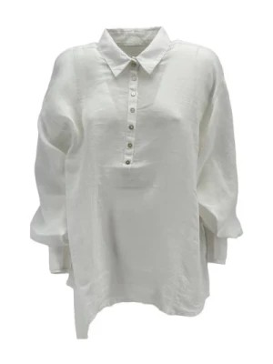 Zdjęcie produktu Biała lniana koszula z bufiastymi rękawami 120% Lino