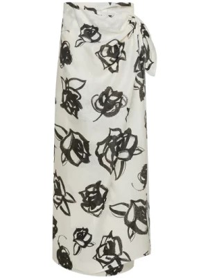 Zdjęcie produktu Biała lniana spódnica z wzorem róż Msgm