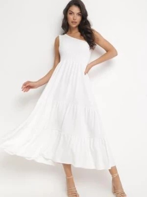 Zdjęcie produktu Biała Maxi Sukienka Asymetryczna o Rozkloszowanym Kroju na Jedno Ramię Byrecl
