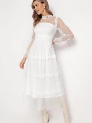 Zdjęcie produktu Biała Rozkloszowana Sukienka Maxi z Koronką Jorissa