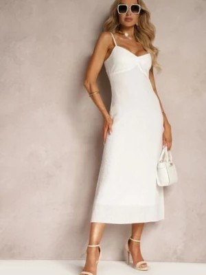 Zdjęcie produktu Biała Rozkloszowana Sukienka na Ramiączkach z Trójkątnym Dekoltem Tiamavera