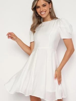 Zdjęcie produktu Biała Rozkloszowana Sukienka z Bufiastymi Rękawami Elifea