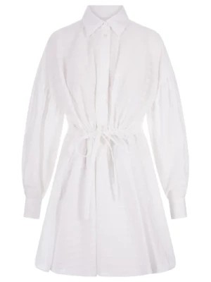 Zdjęcie produktu Biała Sukienka Koszulowa z Bawełny z Wytłaczanym Wzorem Msgm